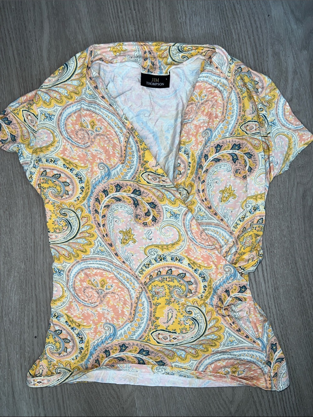 Jim Thompson Pink, Yellow & Blue Paisley Wrap Blouse